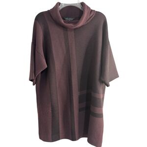MING WANG Knit Turtleneck Pullover Top Burgundy Black Stripe Size S M
